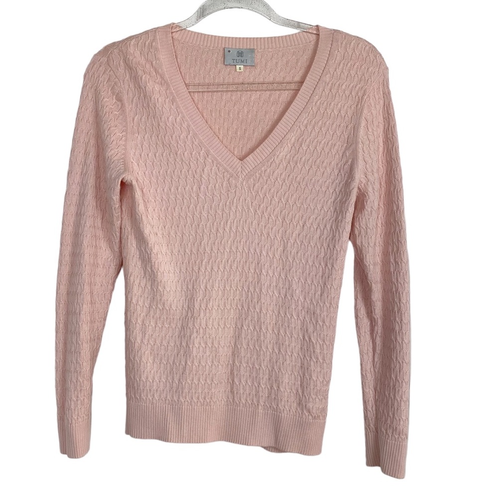 Tumi V-Neck Pullover Knit Sweater in Light Pink
